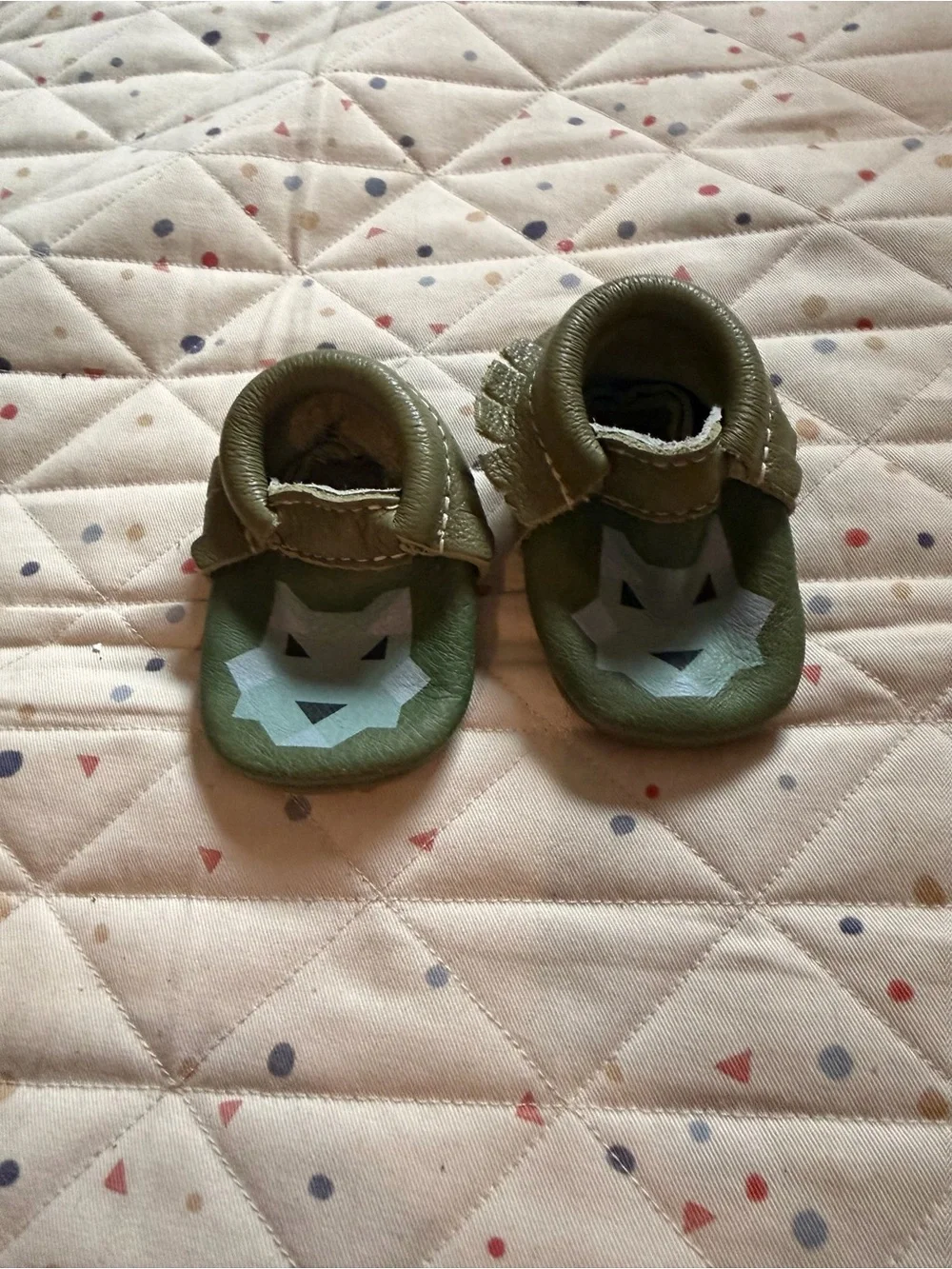 Freshly Picked Kids Olive Green Soft Sole Shoes with Fox Design